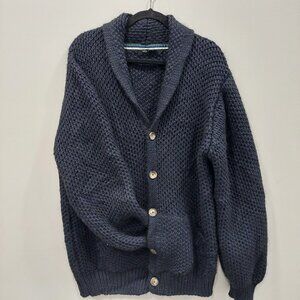 Luca Nobili Italy Textured Navy Blue Shawl-collar Cardigan , Men's L/XL